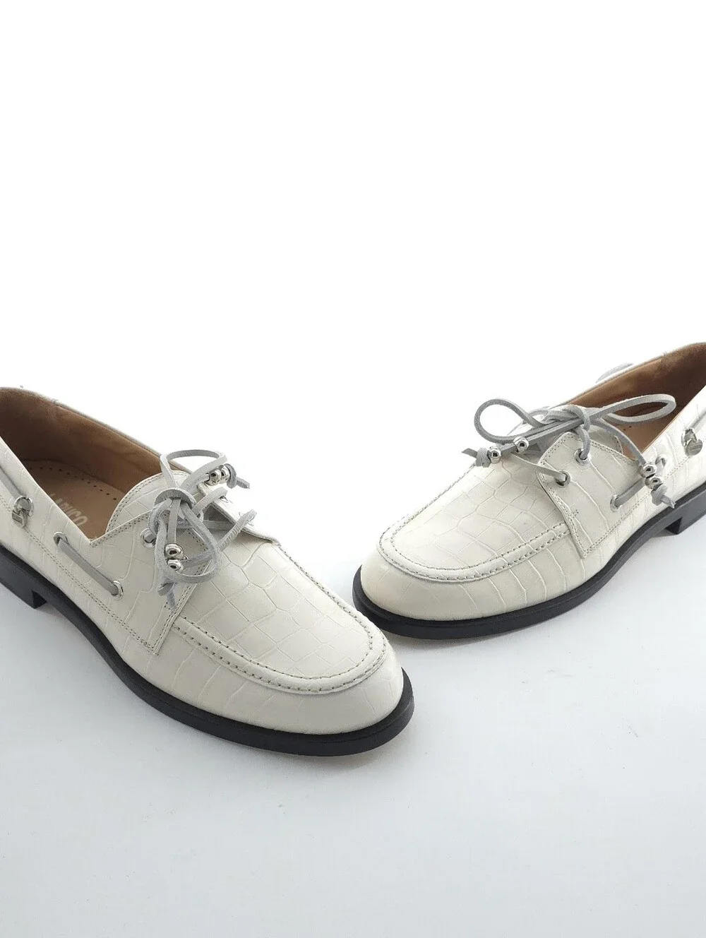 Labucq Nelson Boat Shoe Croc Embossed Ivory Crocco Size EU 41 US 10